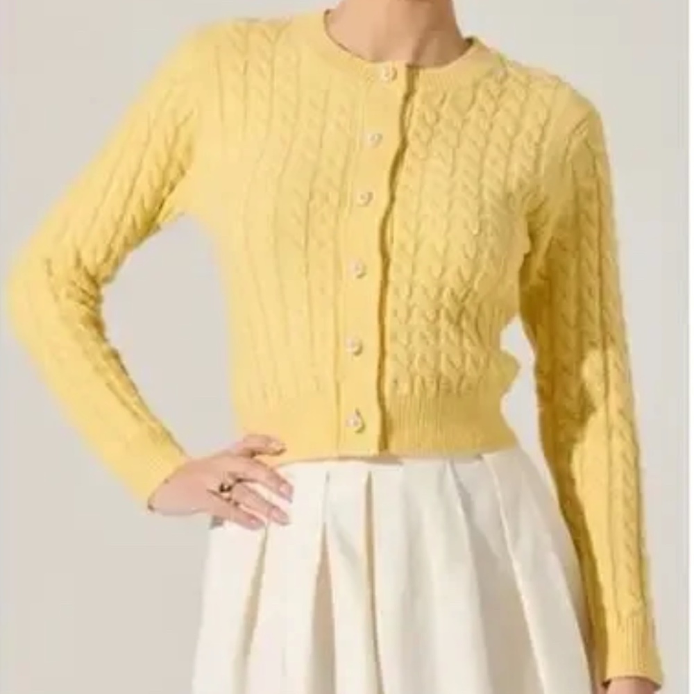 ASTR the Label Butter Yellow Cable Stitch Cardigan Cable
